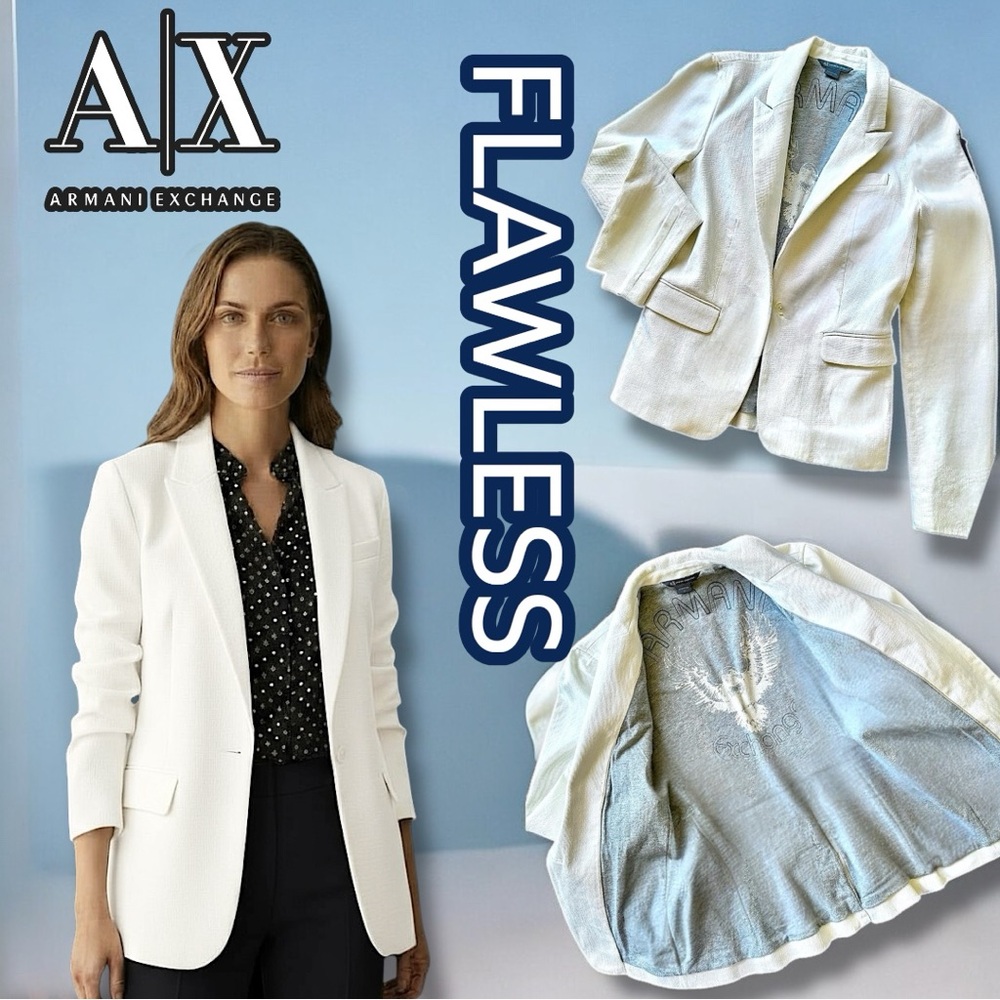 Super RARE 🔥 Armani Exchange Like NEW White Blazer Tailored, One Button, Satin - Picture 4 of 16
